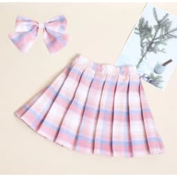 Teen Girls Checkered Skirt Children College Style Clothing Spring Summer Kid Fashion JK Striped Pleated Skirt+Bow Tie 3-12 Years