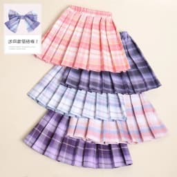 Teen Girls Checkered Skirt Children College Style Clothing Spring Summer Kid Fashion JK Striped Pleated Skirt+Bow Tie 3-12 Years