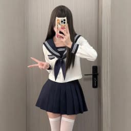 Preppy Style JK Uniform Set White Three Stripes Design Navy Blue Skirt Japanese School Inspired Basic Campus Outfit For Girls