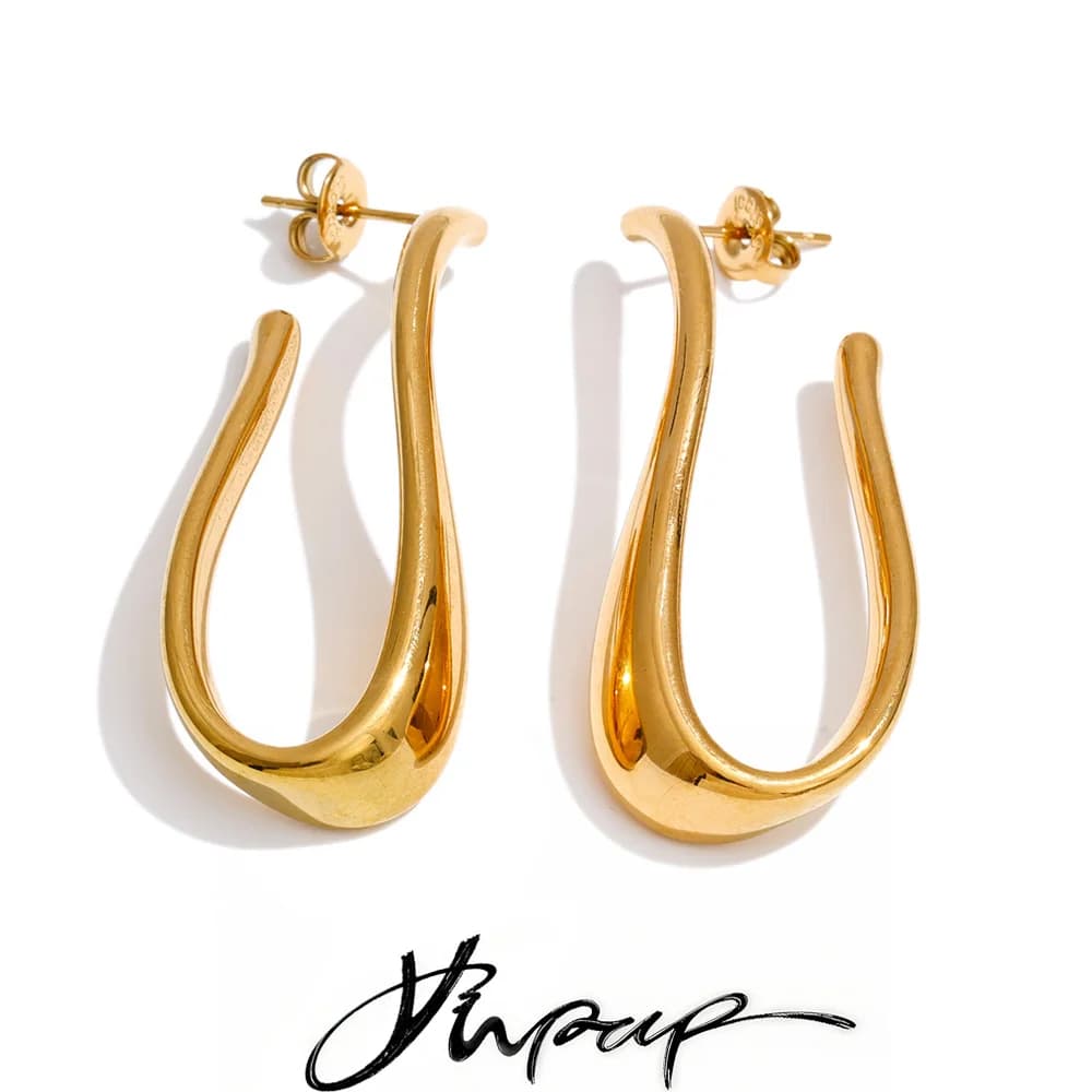 Yhpup 316L Stainless Steel Geometric Big Huggie Earrings for All Occasions Waterproof Simple Daily Casual Jewelry