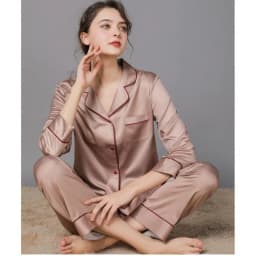 Women 2 Pieces Mulberry Silk Pajama Set Long Sleeve Top & Pants Ice Silk Loungewear Luxury Sleepwear Spring Autumn Casual Home C