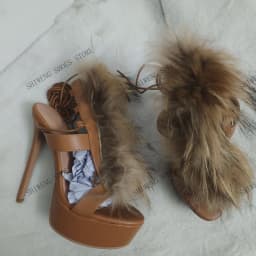 2026 Lady Design Summer Criss-Cross Strappy Fur Sandals Women'S Open-Toe Stiletto Platform High Heels Sexy Dress Heels