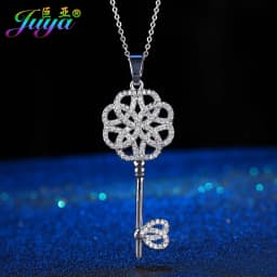 Juya 18K Gold Plated Cubic Zirconia Floating Flower Key Pendant Necklace Handmade Women Chocker Necklace Birthday Gift Jewerlry