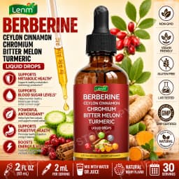 Lenm Berberine Liquid Drops with Ceylon Cinnamon Chromium Bitter Melon Turmeric for Metabolic Wellness Support 60ml 30 Servings