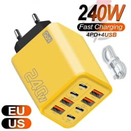 240W GaN USB C Charger 8 in 1 Fast Charging Phone Charger Power Adapter For iPhone Samsung Xiaomi Type C EU/US Plug Wall Charger