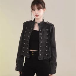 Women's Clothing Short Coat New Jeans Jacket Retro Button Design Slim Stand-up Collar Long Sleeves Denim Top Jacket Short Coat
