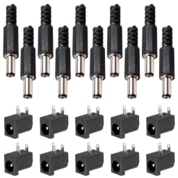 10pcs 3 Pin DC Power Connector PCB Mount Female Plug Jack + 10pcs 5.5mm x 2.1mm DIY Male DC Power Plug Jack Solder Connector