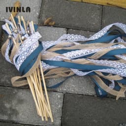 New 30/20/10pcs/lot Champagne + jute + lace wedding Ribbon Wands stick Confetti Stream with big sliver Bells for wedding party