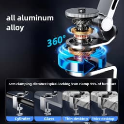 Tablet Desk Mount Stand,360° Rotating Adjustable Metal Arms Foldable, Sturdy Bed Mount for 4.7-13.5 Inch iPad and Android