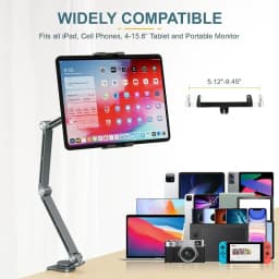 Tablet Desk Mount Stand,360° Rotating Adjustable Metal Arms Foldable, Sturdy Bed Mount for 4.7-13.5 Inch iPad and Android