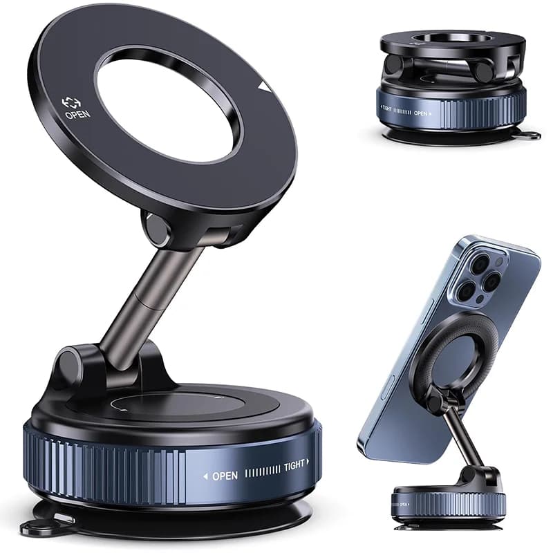 Car Phone Magnetic Stand Mechanical Vacuum Suction Cup Rotate 360° Magnetic Adsorption Bracket Navigation Universal Holder