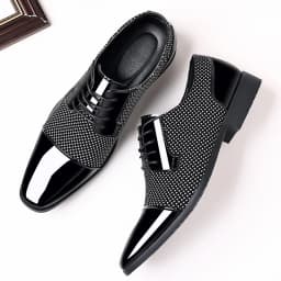 Luxury Men's Dress Shoes PU Leather Shoes Lace Up Office Black Oxfords Flats Wedding Party Shoe Business Pointed Toe Men Shoes