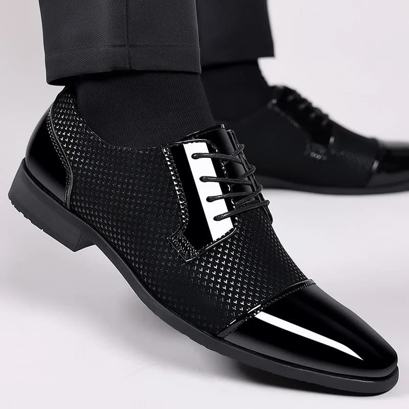 Luxury Men's Dress Shoes PU Leather Shoes Lace Up Office Black Oxfords Flats Wedding Party Shoe Business Pointed Toe Men Shoes