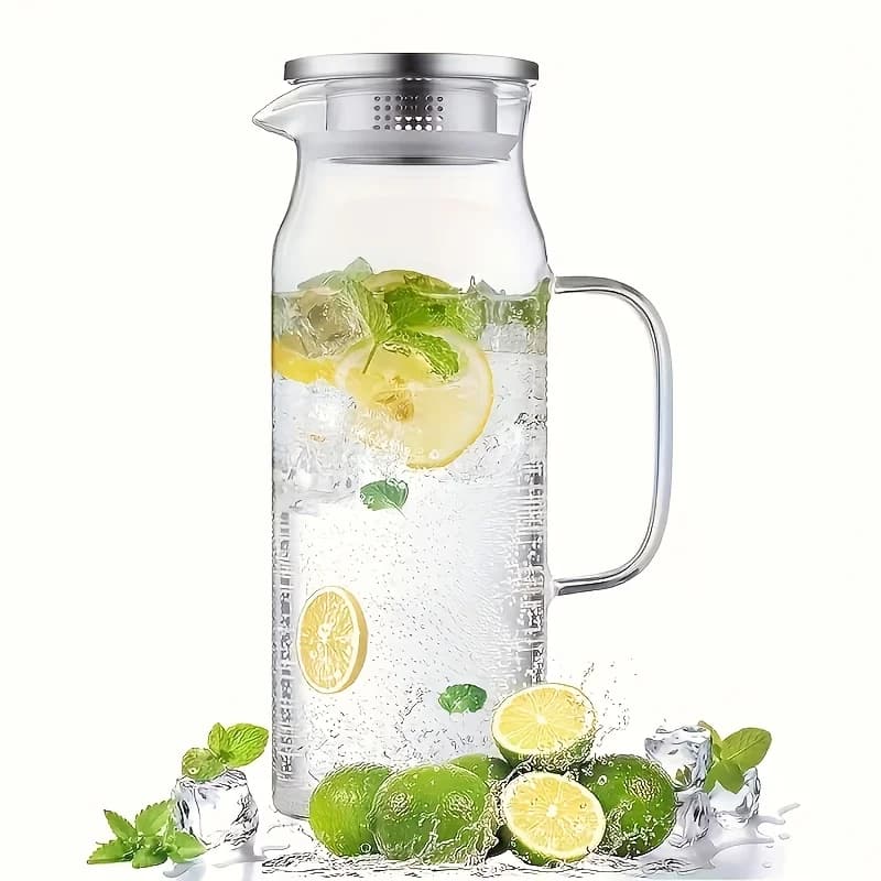 1pc 1L/1.5L Borosilicate Glass Straight Water Pitcher with Stainless Steel Lid, Household Juice Jug, Suitable for Coffee, Juice