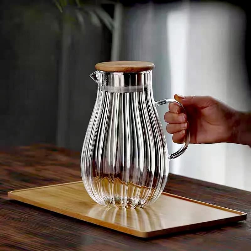 Large-capacity High Borosilicate Vertical Stripes Glass Cold Kettle Lemon Water Bottle Beverage Juice Drink Jug Home Pitcher