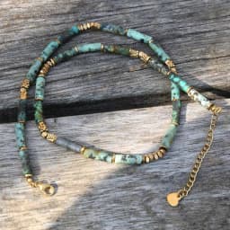 Natural African Turquoise Bead Necklace with Titanium Steel Accessories European And American Popular Personality Energy Jewelry