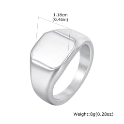 Silver Color Square Signet Ring for Men Women,Brushed Stainless Steel Ring Band Ring,Basic Chunky Ring Thumb Ring