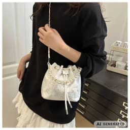 Sweet Butterfly Women Drawstring Bucket Shoulder Bags Versatile Ladies Crossbody Bag Clutch Fashion Girls Pearl Chain Handbags
