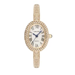 New Luxury Elegant Ladies' Bracelet Wrist Watch Roman Numeral Inlaid Rhinestones Oval Waterproof Women's Quartz Watch Reloj