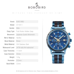 BOBO BIRD Top Luxury Men's Wooden Watches Black Gold Watch Military Chronograph Watch Japanese Movement Quartz Wristwatch Custom
