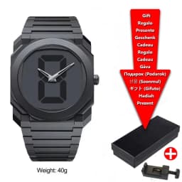 Top New Men's Quartz Watch Casual Waterproof Night Light Square Black Polycarbonate PC Strap Watch Box Customizable