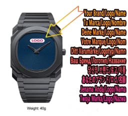 Top New Men's Quartz Watch Casual Waterproof Night Light Square Black Polycarbonate PC Strap Watch Box Customizable