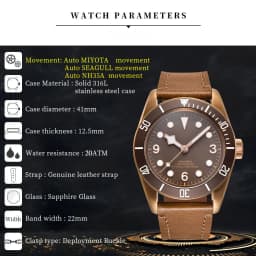 Custom Logo NH35A Miyota Sport 20ATM Watch PVD Coffee Bronze Case Sapphire Glass Luminous Deployant Clasp Deepwaterproof