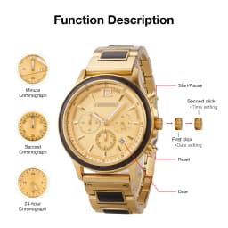 BOBOBIRD Golden Color Men's Watch Japanese Quartz Movement Ebony Wood Strap & Stainless Steel Case Custom Logo Brand Or Name