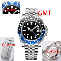 40MM Custom Logo New Men Quart Wristwatch Jubilee Stainless Quartz GMT Watch Sapphire Glass Men Watches Waterproof Luminous