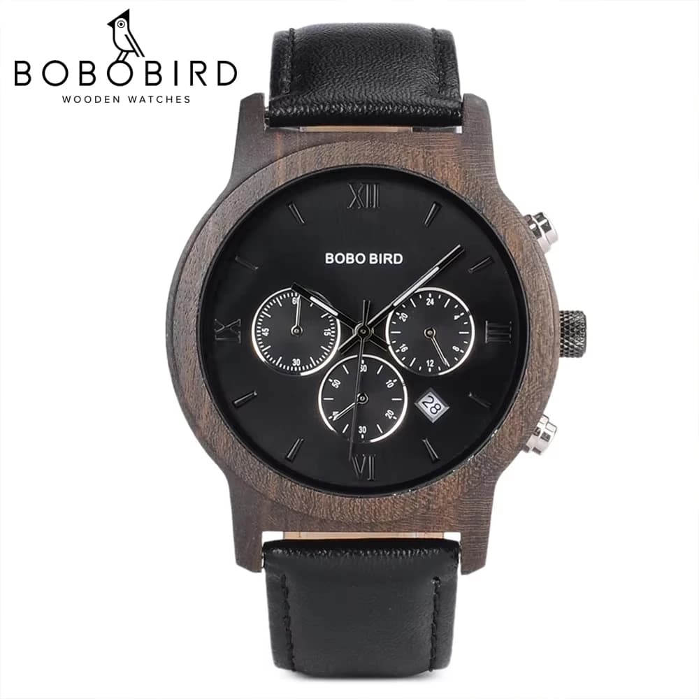 Wooden Men's Watch BOBO BIRD New Design Fashion Quartz Wristwatch Luminous Clock Hand Strap Leather Great Gift Box Мужские часы