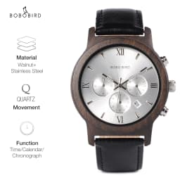 Wooden Men's Watch BOBO BIRD New Design Fashion Quartz Wristwatch Luminous Clock Hand Strap Leather Great Gift Box Мужские часы