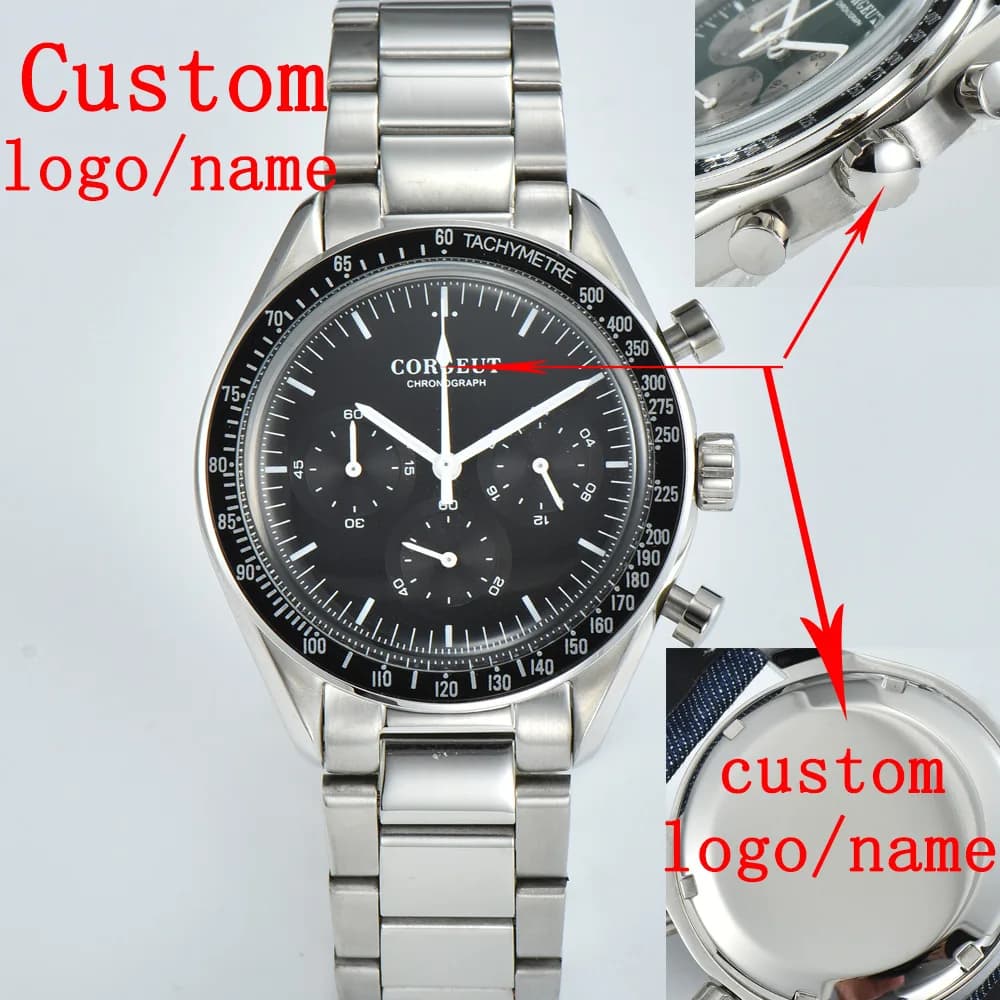 Corgeut 40mm Watch Quartz for Men Luxury Chronograph Fashion Sapphire Trendy Stylish Sports Mens Steel Band Wrist Watches