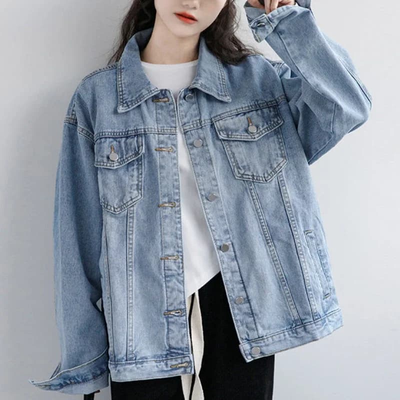 Vintage Women Jacket 2026 Autumn Winter Oversize Denim Jackets Washed Blue Jeans Coat Turn-down Collar Outwear Jacket