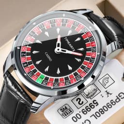 TIMEARTX Men's Trendy Watch European Roulette Poker Game Style Quartz Movement Genuine Leather Luxury Watch Men's Watches