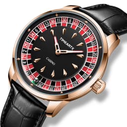 TIMEARTX Men's Trendy Watch European Roulette Poker Game Style Quartz Movement Genuine Leather Luxury Watch Men's Watches