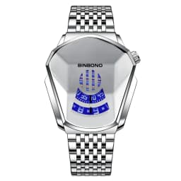 BINBOND Men Popular Fashion Motorcycle Concept Quartz Watch Luminous Steel Band Mesh Watch Touch Screen Black Technology Watch