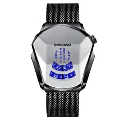 BINBOND Men Popular Fashion Motorcycle Concept Quartz Watch Luminous Steel Band Mesh Watch Touch Screen Black Technology Watch
