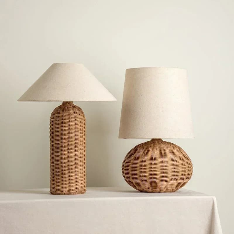 Wabi-sabi Retro Desk Lamp Bedroom Bedside fabric Table Lamp Medieval Hotel Rattan Fujii Weaving Atmosphere Home Decor E27