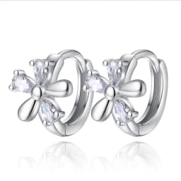 Clear Zirconia Flower 925 Sterling Silver Small Round Loop Huggies Hoop Earrings For Kids Baby Girls Children Jewellery Aros