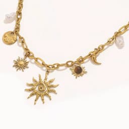 Trendy Sun Moon Shape Imitation Pearl Pendant Necklace Stainless Steel PVD Gold-plated Craft Gold Waterproof Women Jewelry Gift