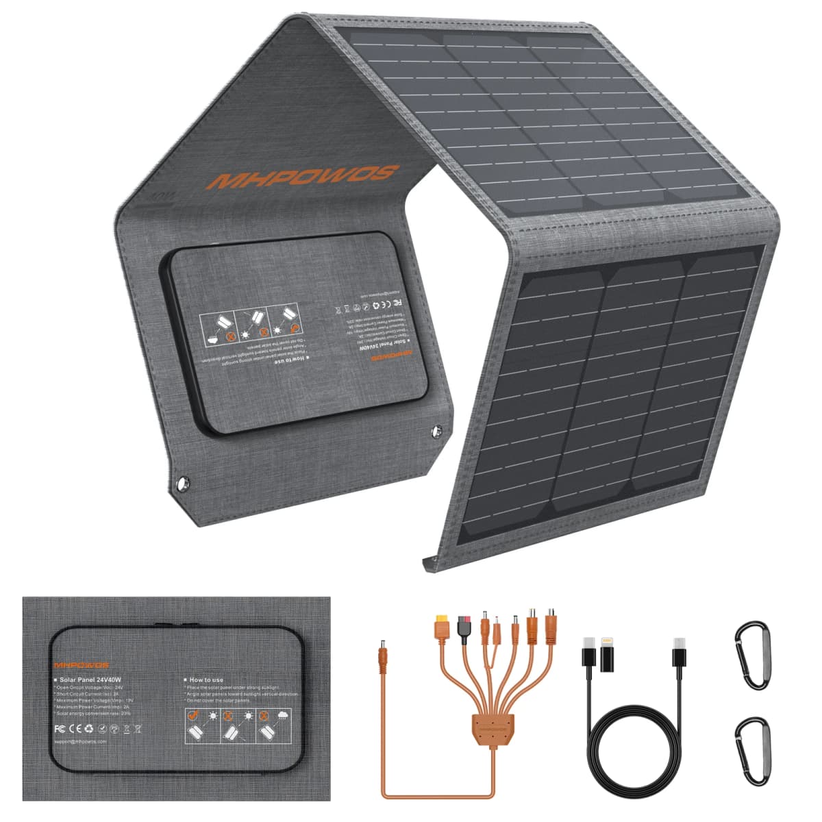 MHPOWOS 120W / 40W Portable Solar Panel, 19V ETFE Foldable Solar Charger for Power Station,QC3.0 USB-A &Type-C Output for Phones