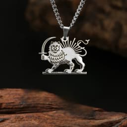 Persian Empire Lion & Sun Necklace Vintage Persia Royal Iran Lion Necklace Stainless Steel Historical Persian Symbol Necklace