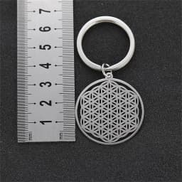 EUEAVAN Hollow Flower of Life Pendant Keychain Stainless Steel Religion Mandala Symbol Keyring Mystical Ancient Egyptian Jewelry