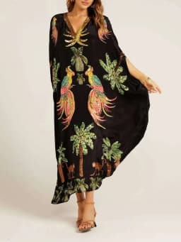 Women Bohemian Maxi Dresses 2026 Summer Loose V-neck Fashion Sexy Hipster Elegant Retro Printed Female Casual Long Robe Vestidos