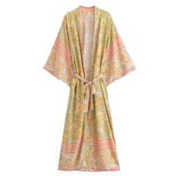 Boho Queens Vintage Women Floral Print Sashes Bohemian Kimono Ladies V Neck Batwing Sleeves Rayon Maxi Robe Cover-ups