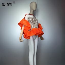 WINYI Summer Clothes Africa Pleated Elastic Casual Top Kawaii Jacket Beach Cover Up Women's T-Shirts Evening Dress