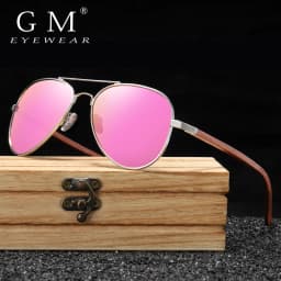GM Brand Designer Sun Glasses for Women Red Wood Leg With Metal Frame Sunglasses Men Women Wooden Sunglass Gift Paper Box S2801