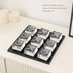 Modern Minimalist XO Square Crystal Chessboard Decorative,Black and White Crystal for Living Room Desktop Small Ornament