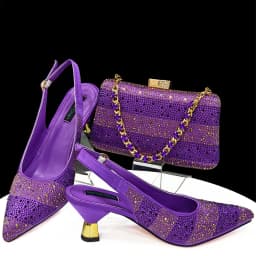 Venus Chan- Elegant High Heels Shoes and Bag Set for Women Pointed Toe Black Color Hollow Rhinestones Matching Bag INS 2024