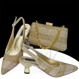 Venus Chan- Elegant High Heels Shoes and Bag Set for Women Pointed Toe Black Color Hollow Rhinestones Matching Bag INS 2024